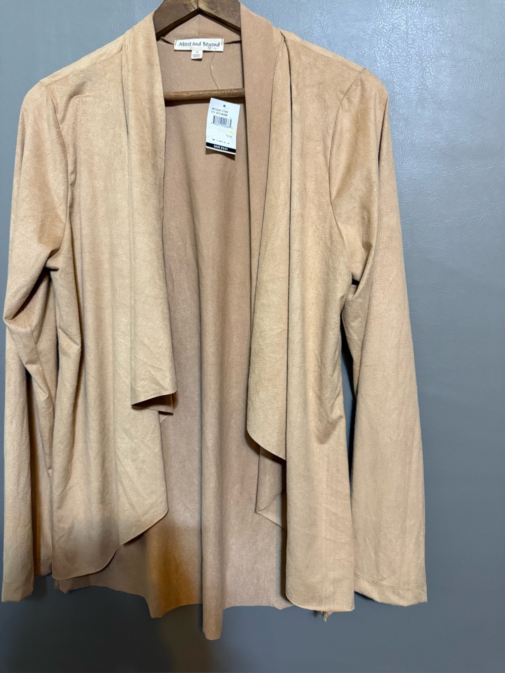 Above and Beyond Women's Camel Open-Front Faux Suede Blazer